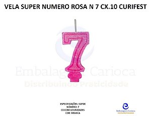VELA SUPER NUMERO SIMPLES ROSA N 7 CX.10 CURIFEST