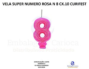 VELA SUPER NUMERO SIMPLES ROSA N 8 CX.10 CURIFEST