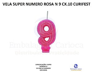 VELA SUPER NUMERO SIMPLES ROSA N 9 CX.10 CURIFEST