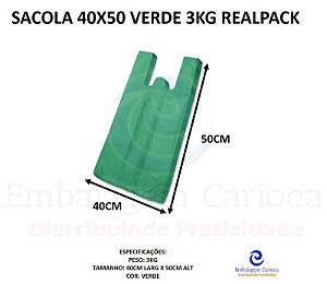 SACOLA 40X50 VERDE 3KG REALPACK