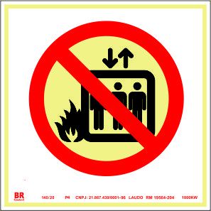 Placa Não Usar em Caso de Incêndio (Elevador) P4 15x15cm Fotoluminescente