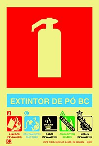 Placa Extintor de Pó BC 15x20cm Fotoluminescente