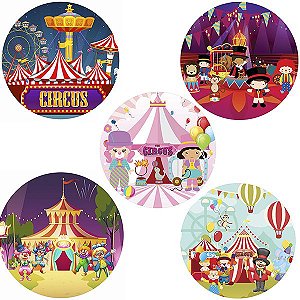 Painel Festa Redondo Kit C/ 5 3d Circo Sublimação 1,50M