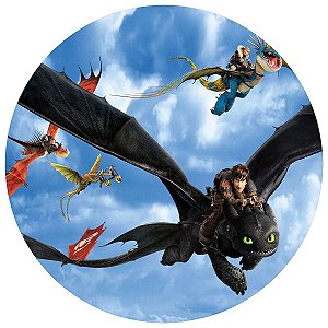 Painel Festa Redondo 3d Como Treinar seu Dragão Estampa Digital 1,50M