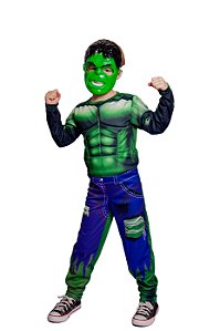 Fantasia Hulk Com Enchimento E Mascara Infantil