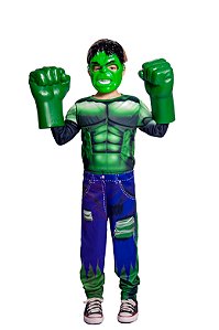 Fantasia Hulk Com Enchimento, Mascara Infantil E Luvas