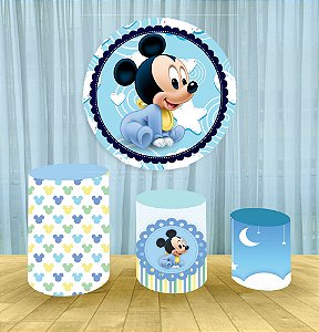 Painel Redondo 1,50m E Trio Capa De Cilindro Mickey Baby