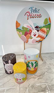 Painel Redondo 1,50m E Trio Capa De Cilindro Pascoa 1