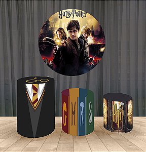 Painel Redondo 1,50m E Trio Capa De Cilindro Harry Potter 1