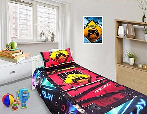 Jogo De Lençol Cobre Leito E Fronha Solteiro Gamer 1