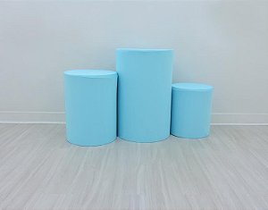Capa P/ Trio De Mesas Cilindro Cor Lisa Em Tecido Decoração Azul Claro
