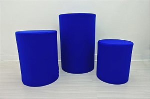 Capa P/ Trio De Mesas Cilindro Cor Lisa Em Tecido Decoração Azul Royal