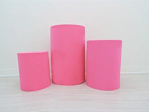 Capa P/ Trio De Mesas Cilindro Cor Lisa Em Tecido Decoração Rosa Neon