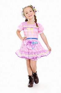 Vestido De Festa Junina Infantil Rosa com Lilás