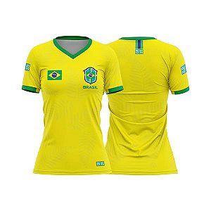 Camiseta Feminina Copa Do Mundo, Babylook Amarela Seleção Mod Torcedor