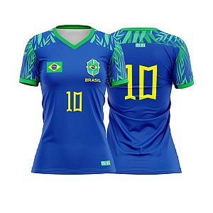 Camiseta Feminina Copa Do Mundo, Babylook Azul Seleção Mod Jogador