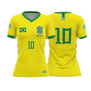 Camiseta Feminina Copa Do Mundo, Babylook Amarela Seleção Mod Jogador