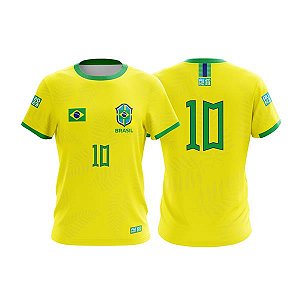 Camiseta Masculina Copa Do Mundo Infantil Amarelo Seleção Mod Jogador