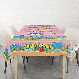 Toalha De Mesa Infantil Temática, toalha De Mesa Baby Shark Rosa