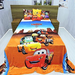 Manta Casal Com Fronha E Almofada Carros, Cobertor Fleece 4pç