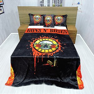 Manta Casal Com Fronha E Almofada Guns N Roses Cobertor Fleece 4pç