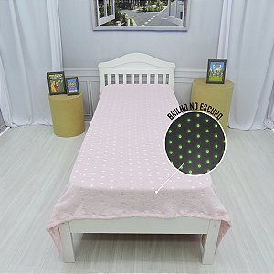 Manta Fleece Estrela Brilha No Escuro Rosa Infantil Solteiro
