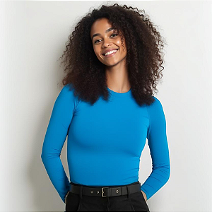 Camiseta Feminina Manga Longa Uv50 Inverno/verão Azul Turquesa