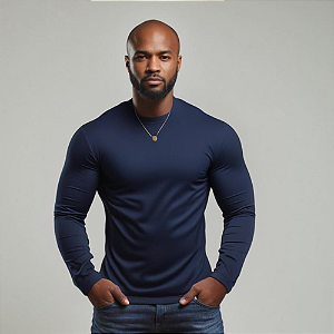 Camisa Manga Longa Masculina UV 50+ Dry Fit Esportiva Azul Marinho