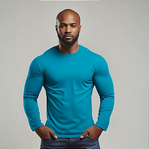 Camisa Manga Longa Masculina UV 50+ Dry Fit Esportiva Azul Turquesa