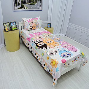 Lençol Cobre Leito Fronha Labubu Infantil Decorativo 1