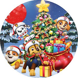 Painel De Festa Redondo Natal Da Patrulha Canina 1,50x1,50