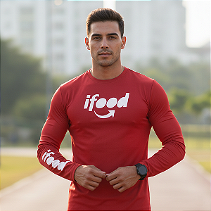 Camiseta Masculina Manga Longa Aplicativos Dry Fit Proteção UV50