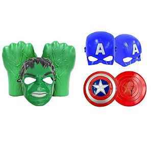 Kit Vingadores Luvas Hulk, Escudo Capitão America Ultimato + 2 Mascaras