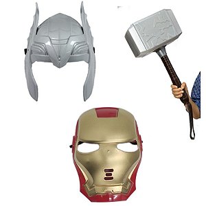 Vingadores Mascara Homem De Ferro E Thor Com Martelo Kit 3pç