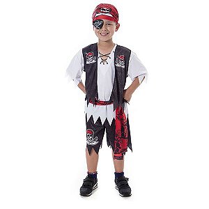 Fantasia Pirata Carnaval Masculino Adulto Ou Infantil 4 Pçs em