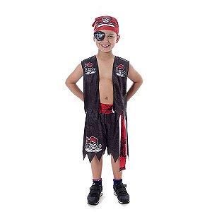 Fantasia Pirata Infantil Masculino Tapa Olho Camiseta Shorts