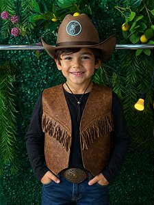 Colete e Chapéu Country Unissex Infantil Marrom