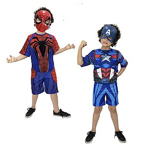 Fantasia Homem Aranha e Capitão America Infantil - Kit 2 Fantasias