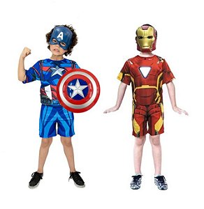 Fantasia Capitão America e Homem De Ferro + Escudo E Mascaras