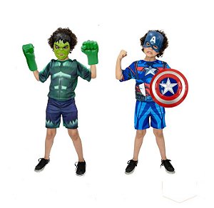 Fantasia Hulk C/ Luvas E Capitão America C/escudo + Mascaras