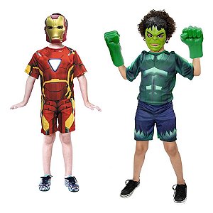 Fantasia Hulk C/ Luvas E Homem De Ferro Mascaras Infantil