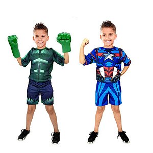 Fantasia Hulk C/ Luvas E Capitão America Meninos Infantil