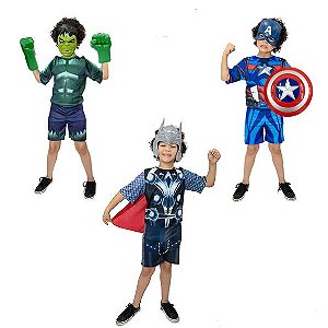 Fantasia Hulk C/ Luvas, Capitão America C/ Escudo, Thor Inf