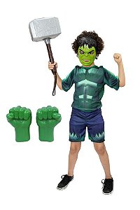 Fantasia Hulk Com Luva E Mascara Martelo Thor Vingadores