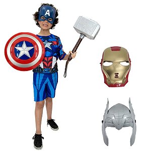 Fantasia Capitão America Com Escudo, Martelo Thor