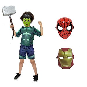 Fantasia Hulk C/3 Mascaras Hulk Homem De Ferro E H Aranha