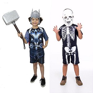 Fantasia Thor Infantil C/ Martelo E Esqueleto Halloween