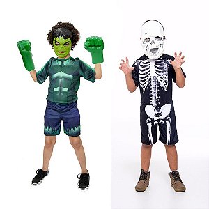 Fantasia Hulk Com Luvas E Esqueleto Halloween Infantil