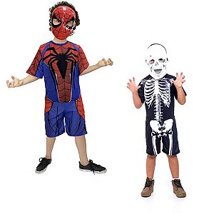 Fantasia Homem Aranha E Esqueleto Halloween Infantil