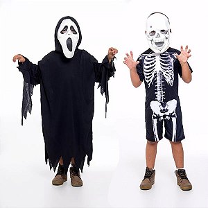 Fantasia Panico E Caveira Esqueleto Infantil C/ 2 Mascaras